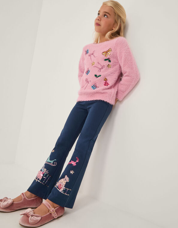 Christmas Scene Flare Leggings, Blue (NAVY), large