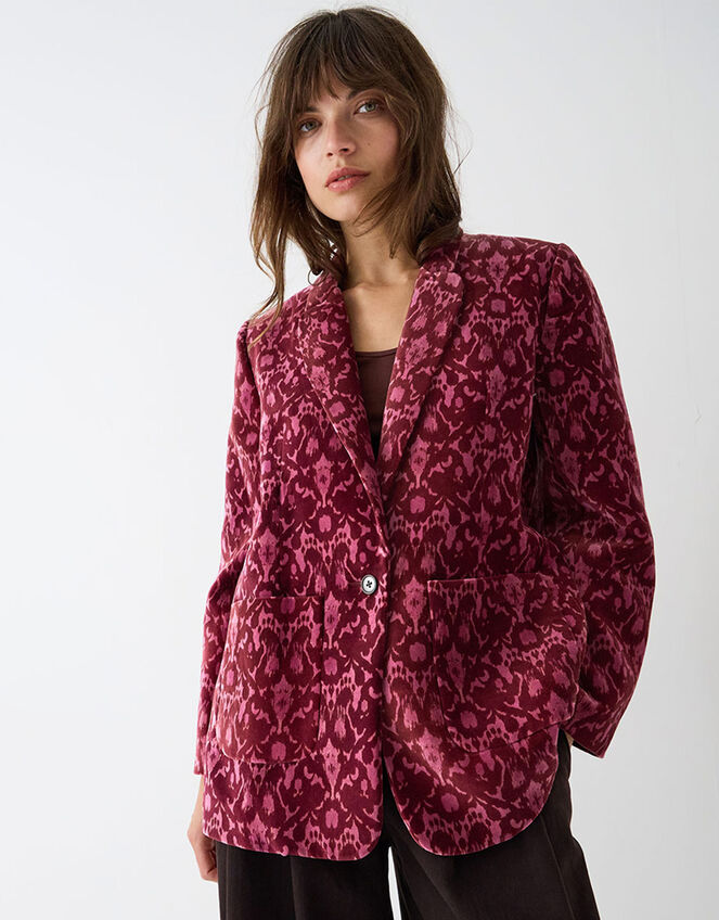 East Jude Printed Velvet Blazer, Red (BERRY), large