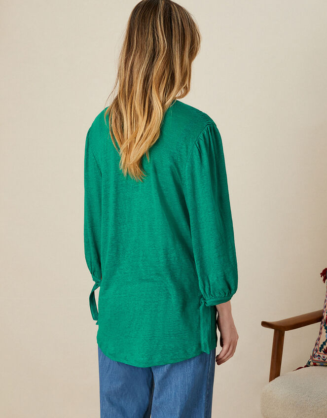 Plain Shirred Jersey Linen Top, Green (GREEN), large