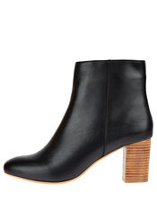 Stacked Heel Leather Ankle Boots, Black (BLACK), large