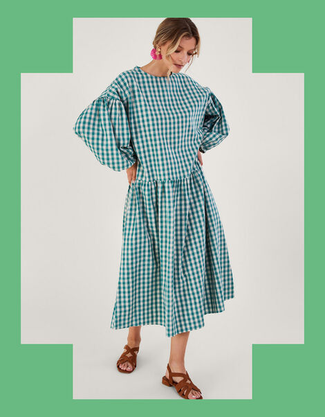 April Meets October May Gingham Dress, Blue (TURQUOISE), large