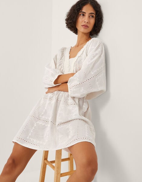 Nova Broderie Back Tie Mini Dress, White (WHITE), large