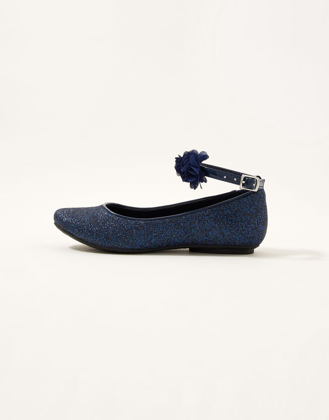 Glitter Corsage Ballerina Flats , Blue (NAVY), large
