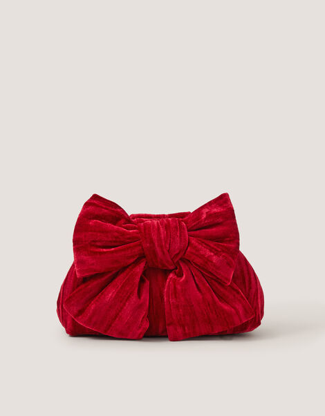 Taya Velvet Bow Clutch Bag, , large