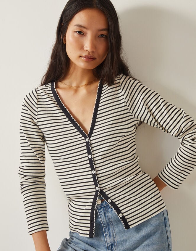 Sil Stripe Jersey Cardigan, Ivory (IVORY), large