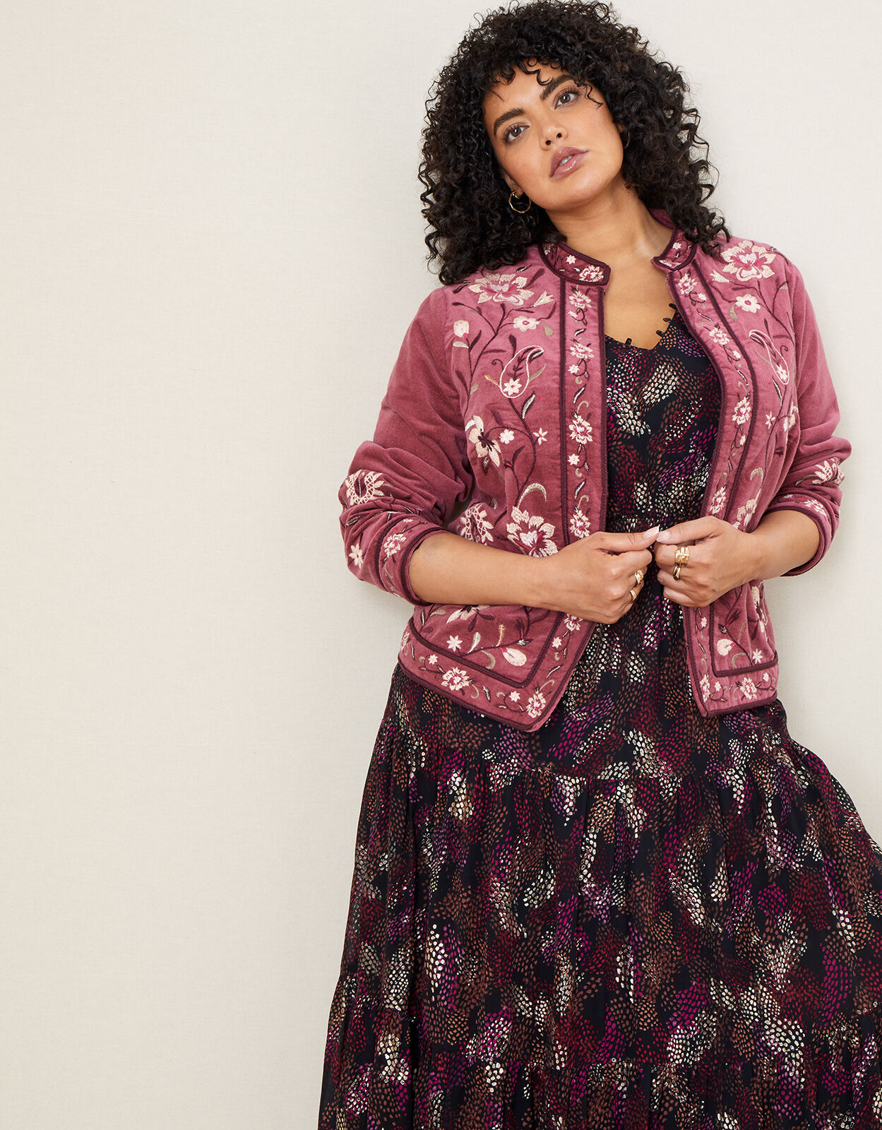 Floral Embroidered Jacket Pink
