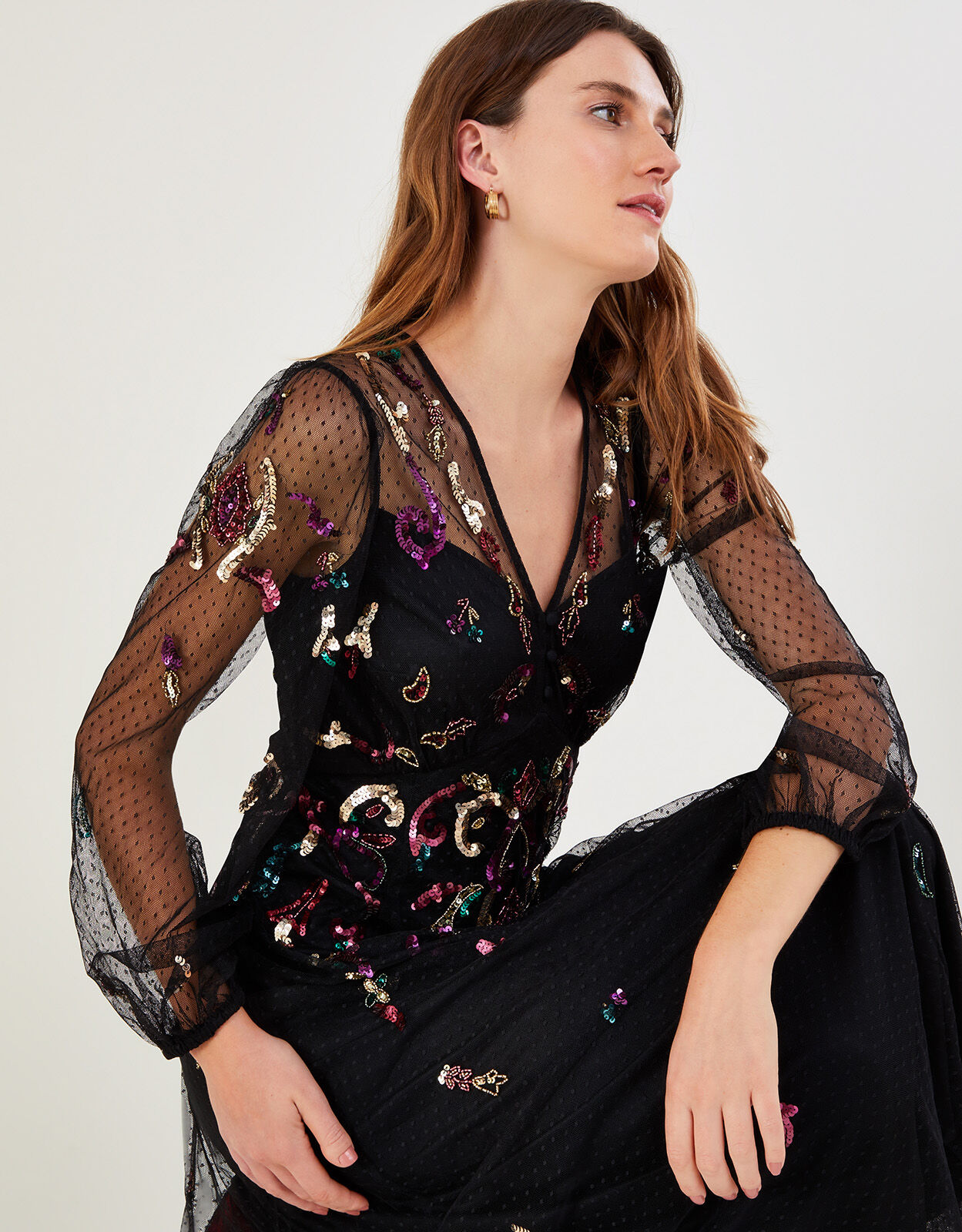 Colbie Embellished Midi Dress Black