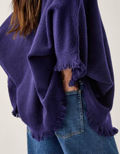 Fay Fringe Trim Poncho , Blue (NAVY), large