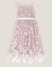 Pansy Embroidered Tulle Dress, Pink (PINK), large