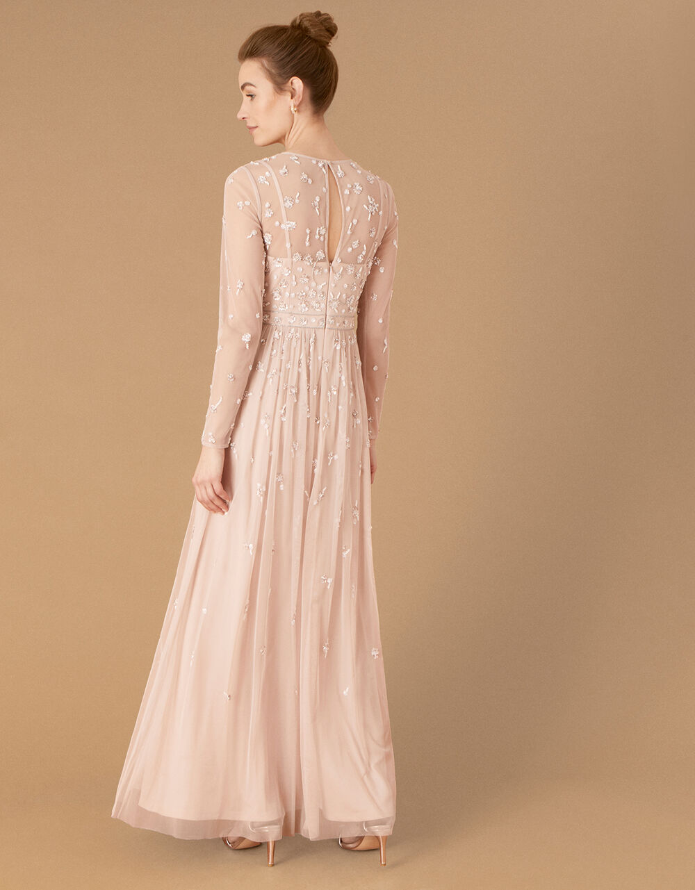 Selina Long Sleeve Sequin Floral Maxi Dress Pink | Evening Dresses ...