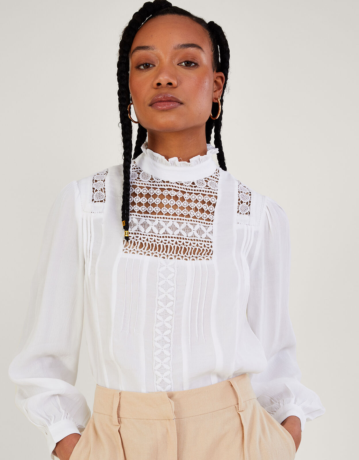 Rachel Lace Victoriana Top in Sustainable Viscose Ivory