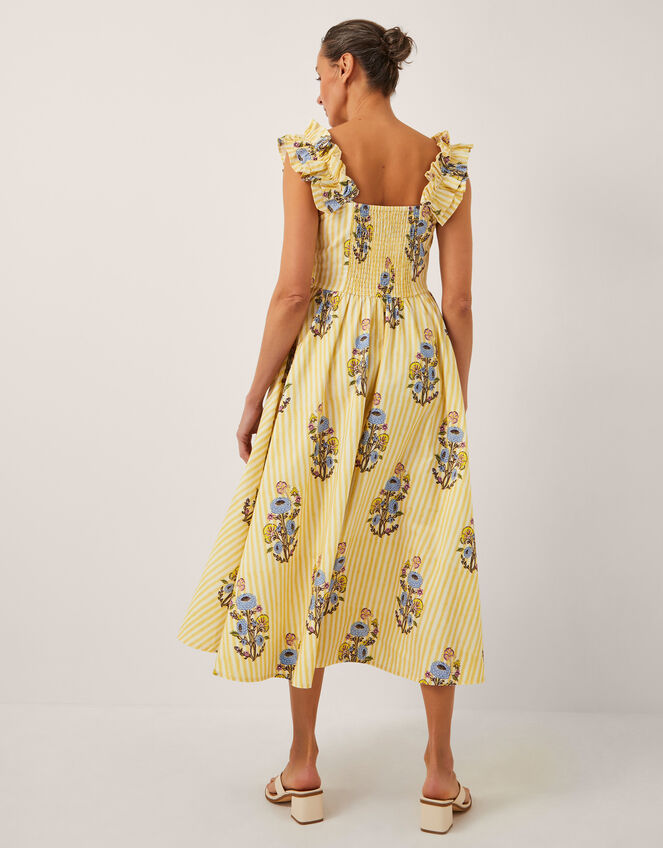 Maria Frill Floral Stripe Midi Dress, Camel (CAMEL), large