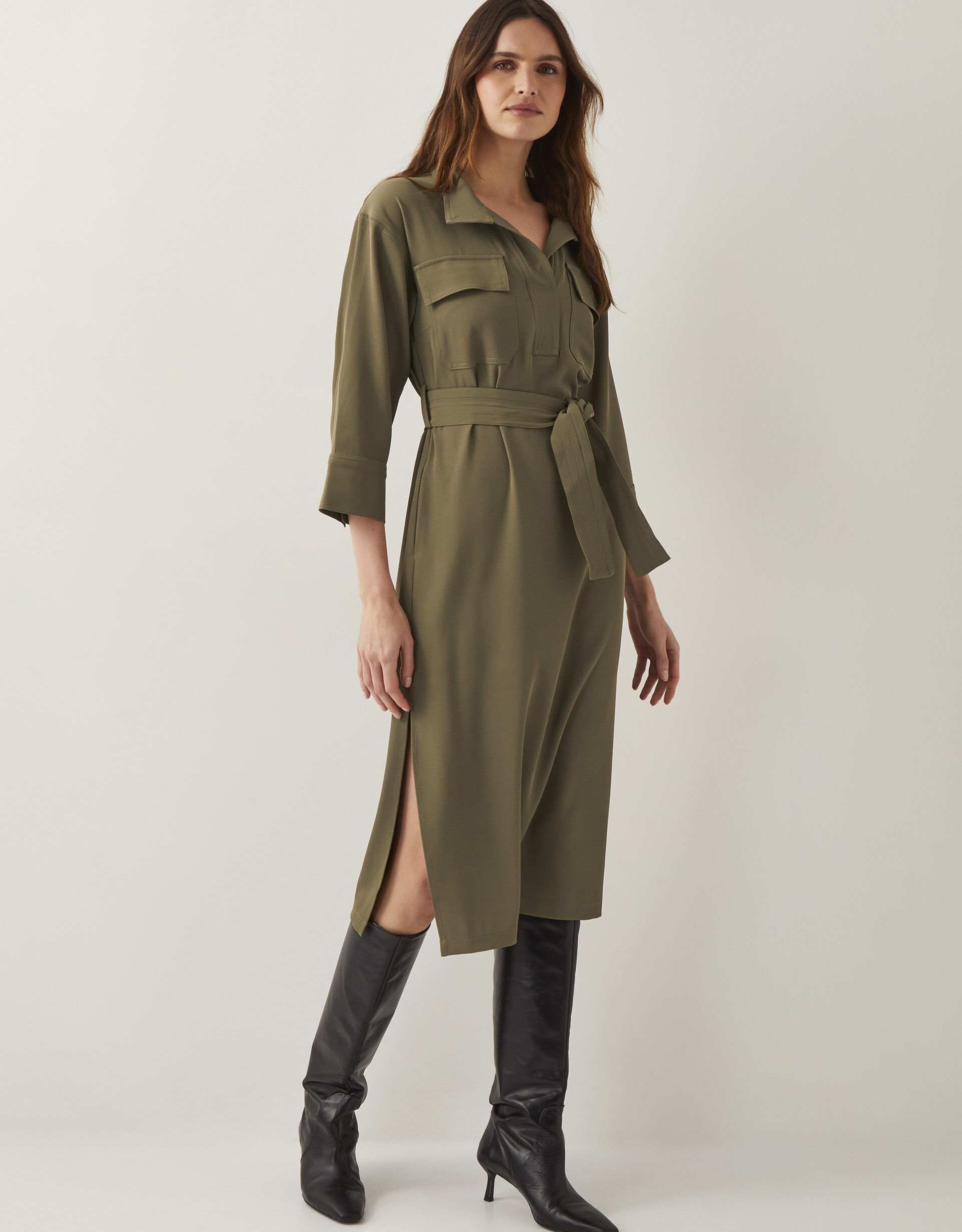 Grace Cargo Midi Shirt Dress Green