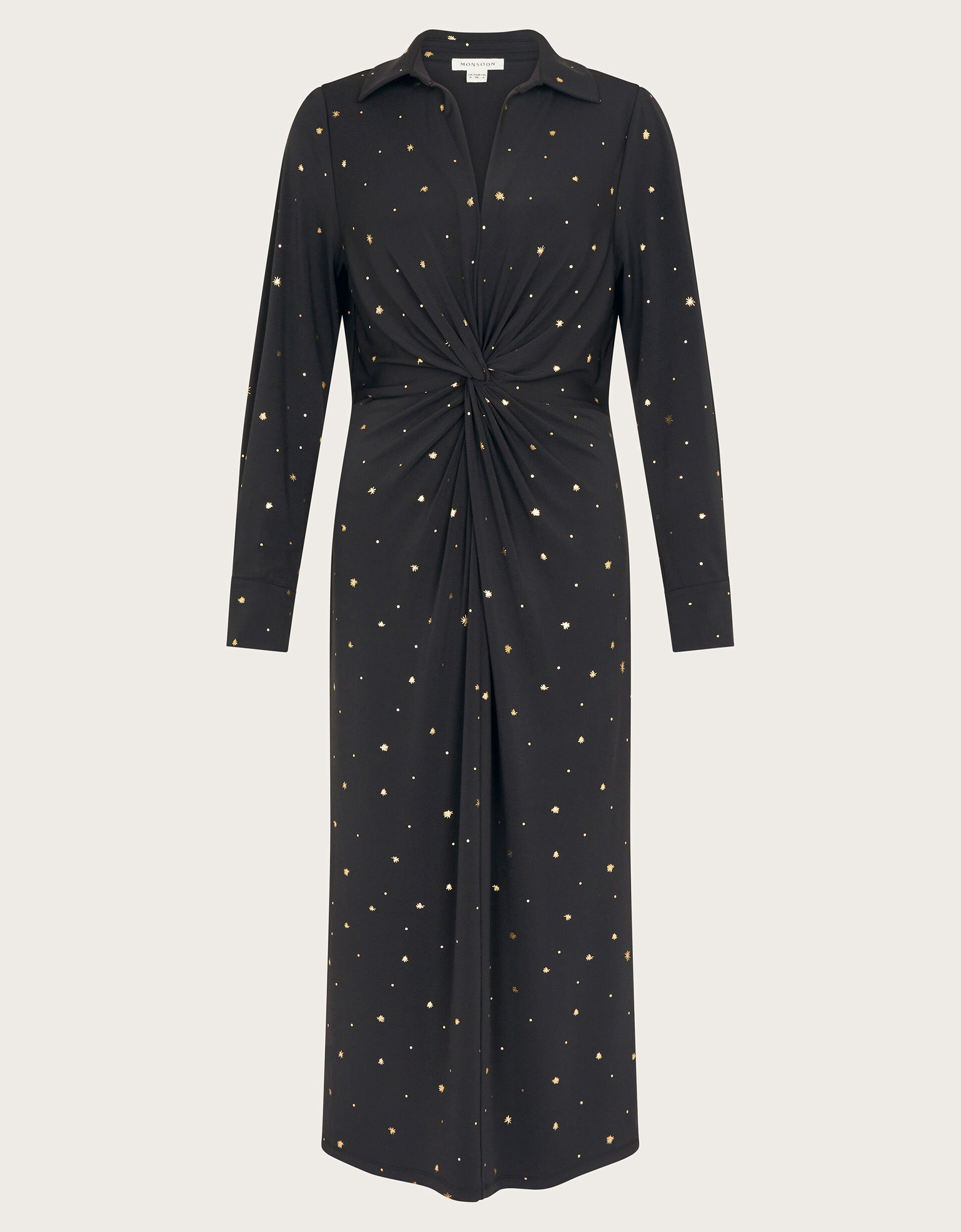 Delilah Foil Jersey Dress Black Midi Dresses Monsoon Global