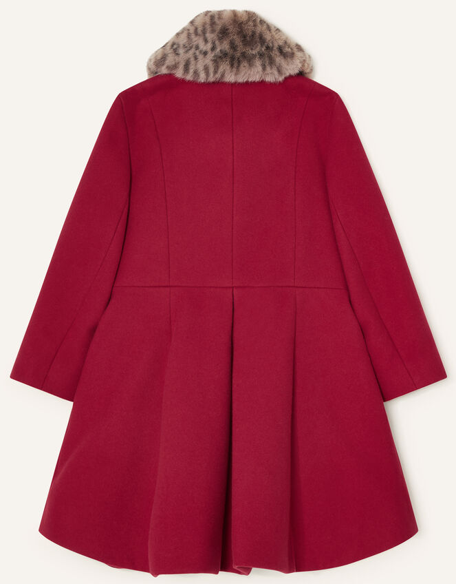 Detachable Leopard Collar Ruffle Coat, Red (RED), large