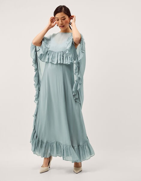 Jodie Ruffle Cape Chiffon Maxi Dress, Blue (PALE BLUE), large