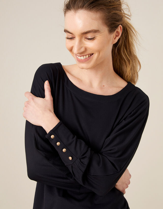 LOUNGE Button Cuff Longline Jersey Top, Grey (CHARCOAL), large