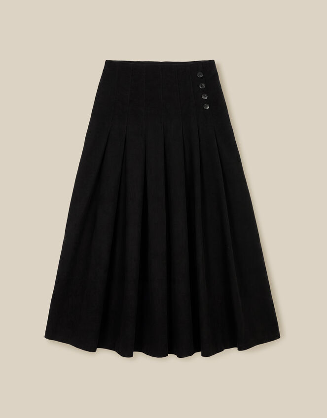 Sonja Pleated Corduroy Midi Skirt, Black (BLACK), large