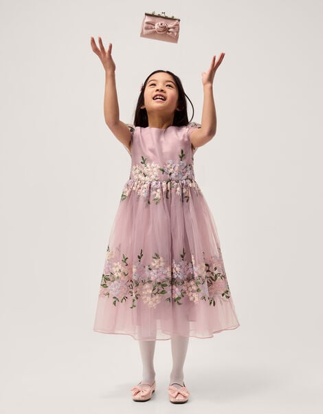 Floral Embroidered Organza Party Dress, Pink (DUSKY PINK), large