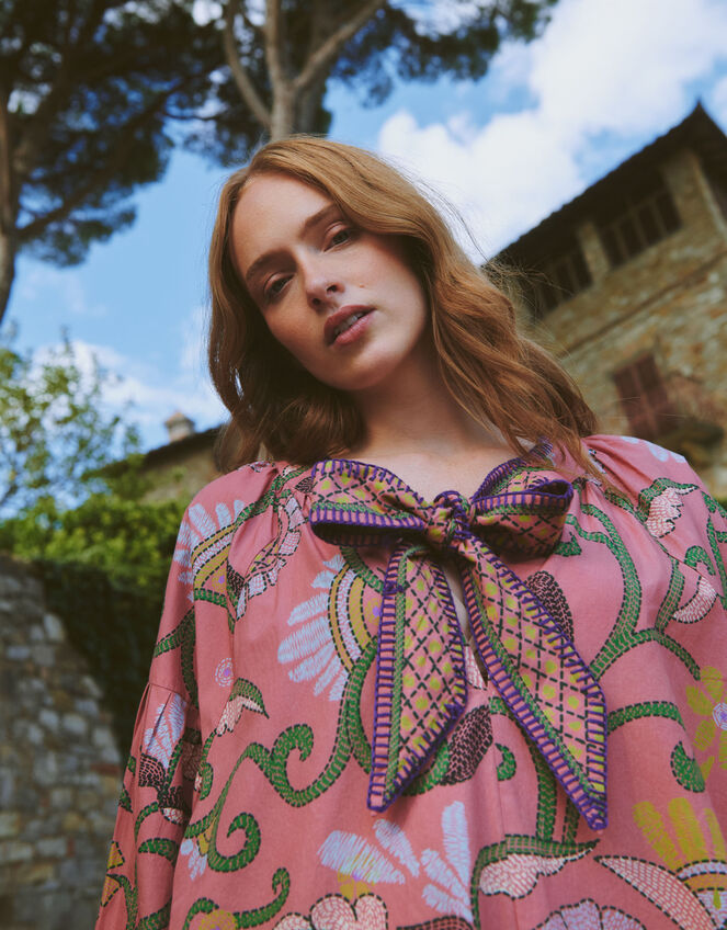 One Hundred Stars Giant Kantha Pussybow Midi Dress, , large