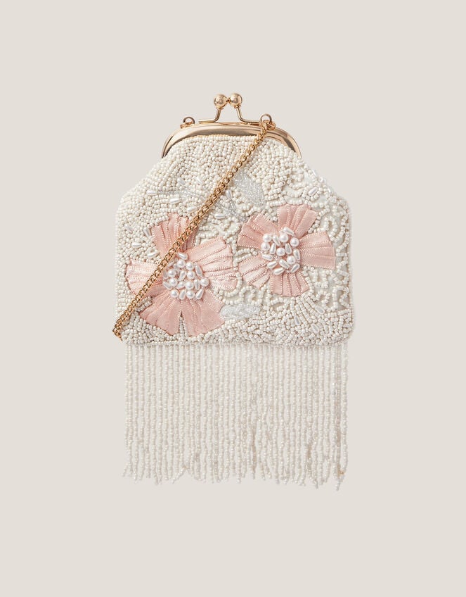 Flower Beaded Tassel Bag, , large