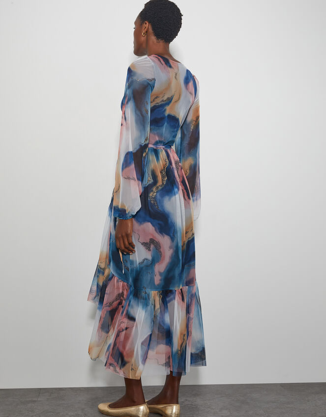 Crās Marble Print Wrap Midi Dress, Blue (BLUE), large
