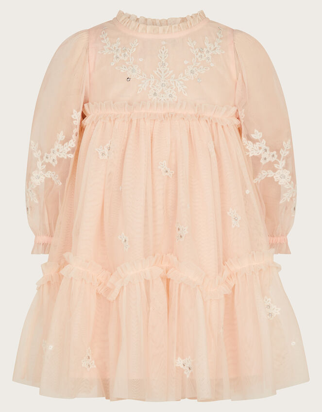 Baby Elena Embroidered Tulle Dress, Pink (PALE PINK), large