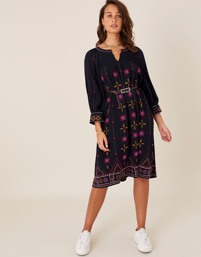 Embroidered Tunic Dress in LENZING™ ECOVERO™, Blue (NAVY), large