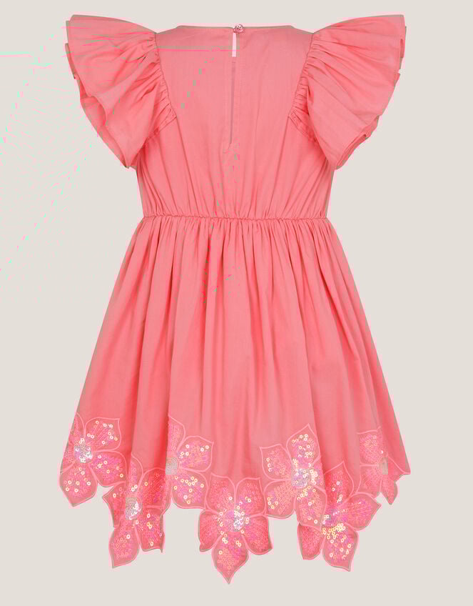 Flutter Sleeve Sequin Floral Dress, Pink (PINK), large