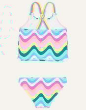 Wavey Stripe Multi Strap Tankini with Recycled Polyester, Blue (BLUE), large