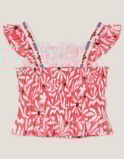 Floral Print Cropped Embellished Blouse, Multi (MULTI), large