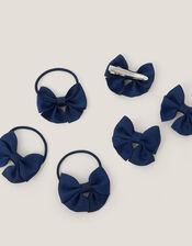 12-Pack School Bow Clips & Hair Bands, Blue (NAVY), large