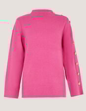 Breda Funnel Neck Button Jumper, Pink (PINK), large