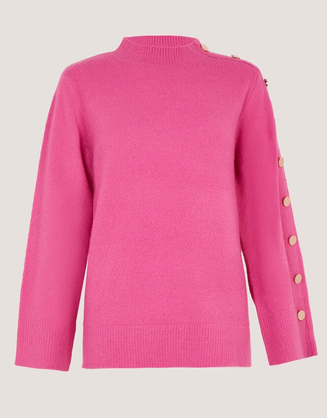 Breda Funnel Neck Button Jumper, Pink (PINK), large