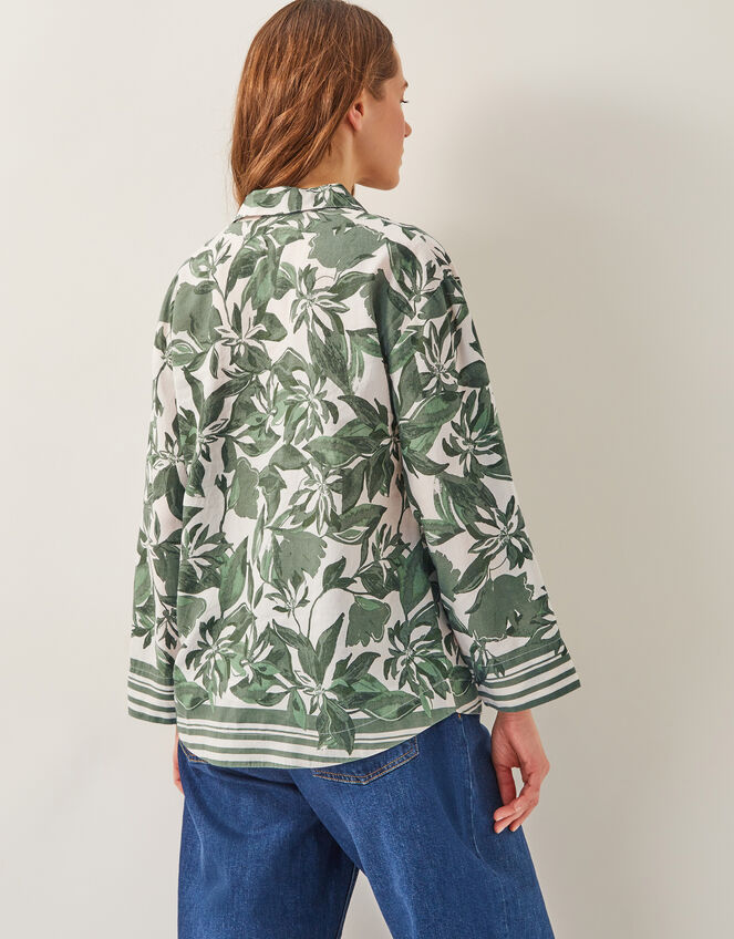 Clover Linen Blend Floral Print Blouse, Green (GREEN), large
