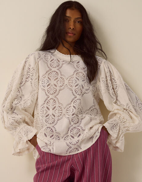Imogen Lace Blouson Blouse, Ivory (IVORY), large