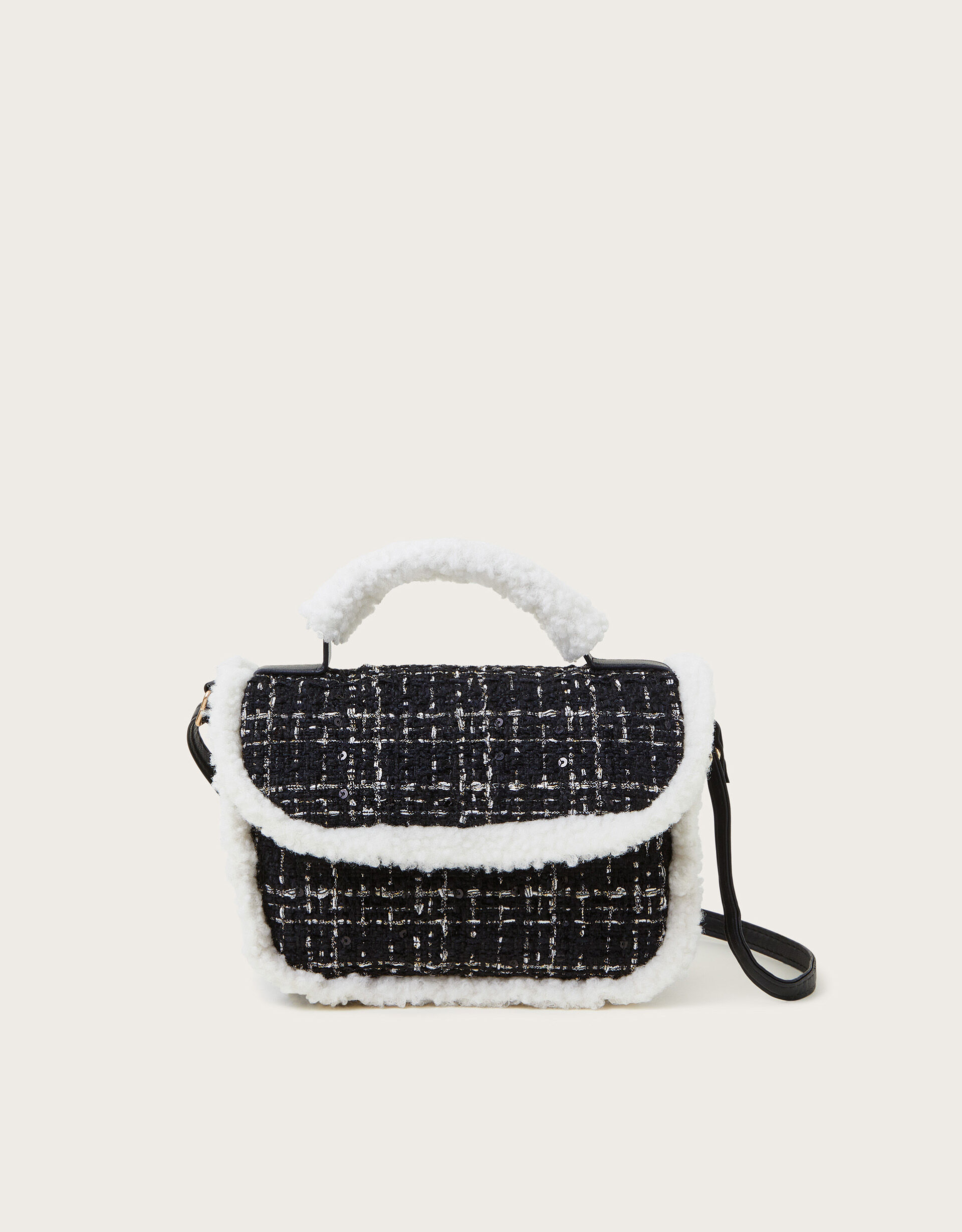 Check Tweed Satchel Cross Body Bag