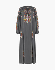 Raffya Eliza Embroidered Shirt Dress , Grey (GREY), large