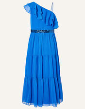 Ruby Ruffle One-Shoulder Prom Dress, Blue (BLUE), large