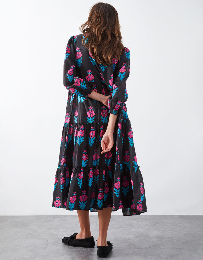 East Helena Woodblock Print Midi Dress, Black (BLACK), large