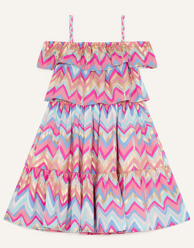 Zig Zag Layered Dress in Recycled Polyester, Blue (BLUE), large