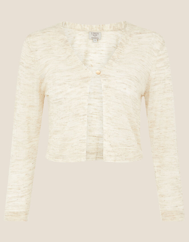 Button Shrug in Linen Blend, Natural (NATURAL), large