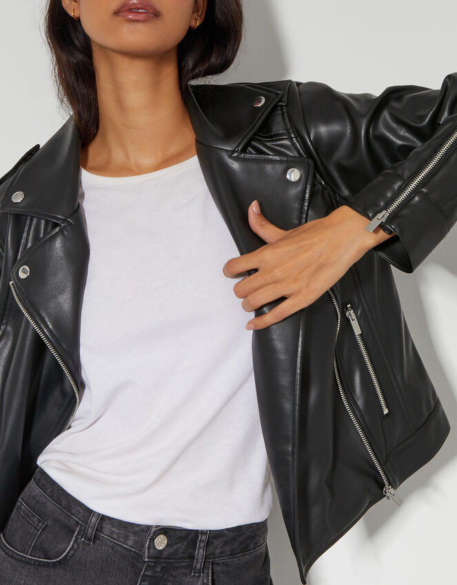 Paloma Faux Leather Biker Jacket, Black (BLACK), large