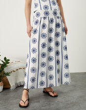 Embroidered Midi Skirt with Sustainable Cotton, Blue (BLUE), large
