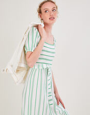 Stripe Jacquard Belted Tiered Dress with LENZING™ ECOVERO™, Green (GREEN), large