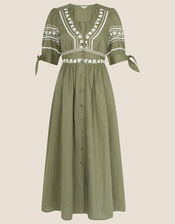 Embroidered Dolly Dress in Linen Blend, Green (KHAKI), large