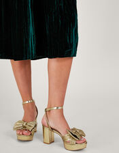 Metallic Bow Platform Heels, Gold (GOLD), large