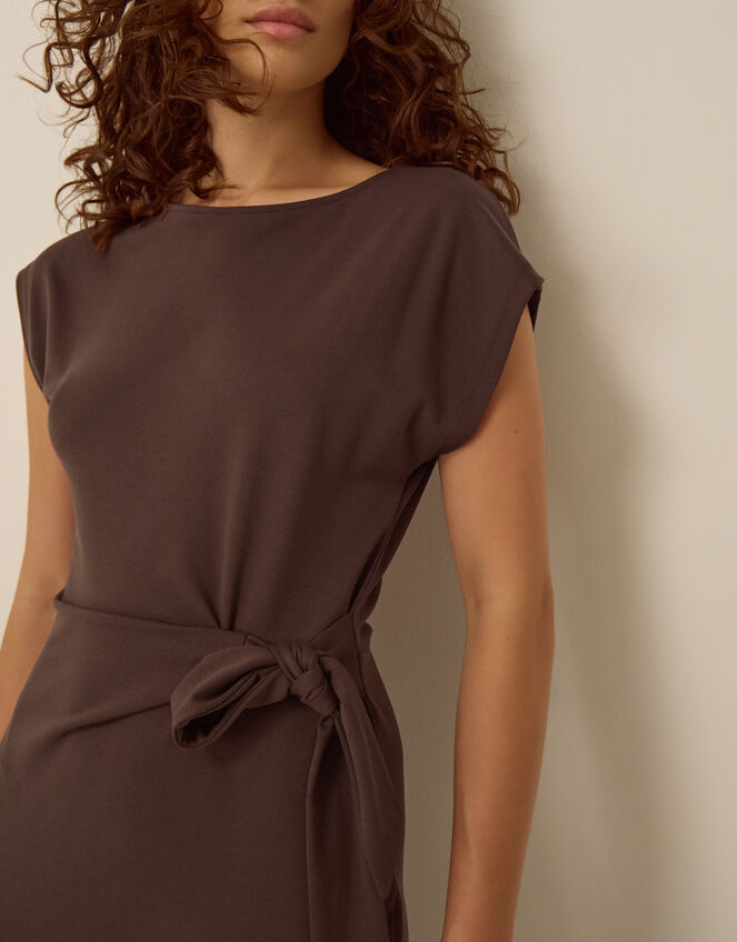Tiff Tie Side Jersey Midi Dress, Brown (CHOCOLATE), large