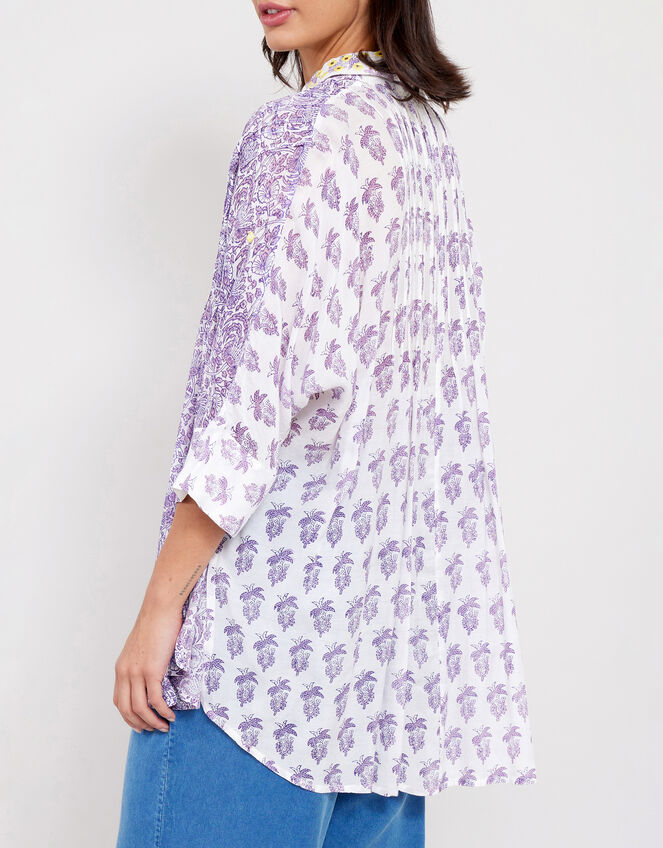 East Aoki Oversized Woodblock Shirt, Purple (LILAC), large