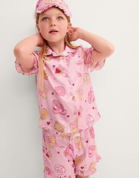 Tea Time Satin Short Pyjama & Sleep Mask Set, Pink (PINK), large